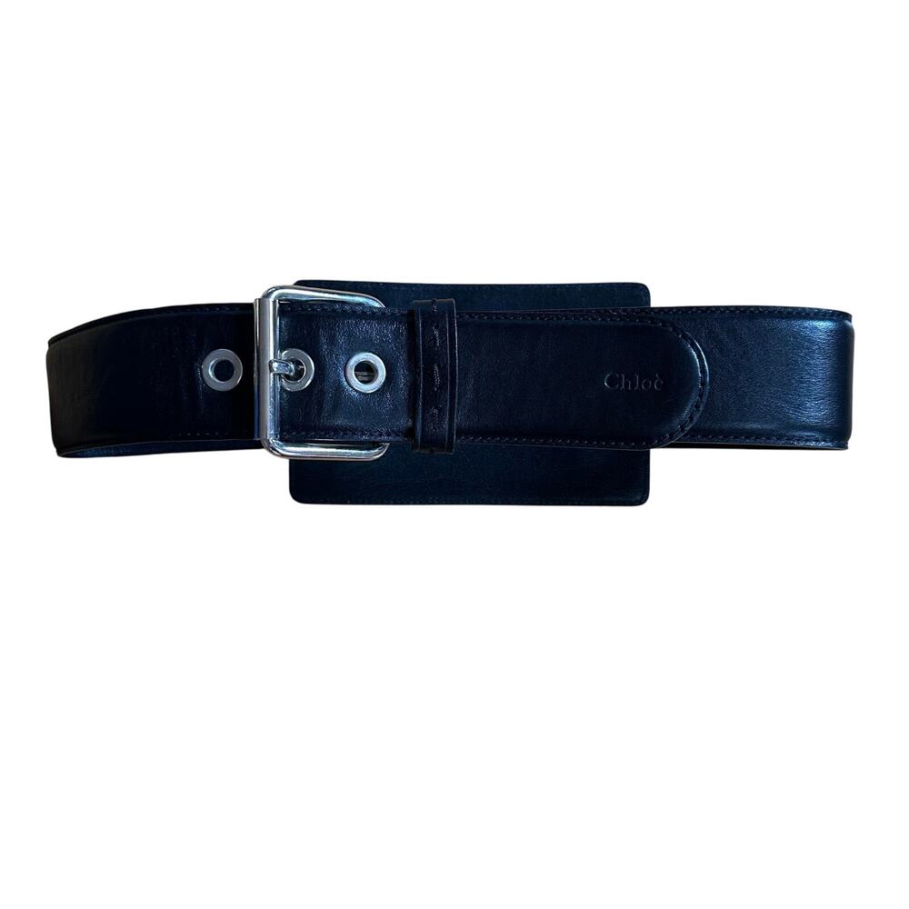Chloe Black Leather Belt with Large Moveable Panel Size Small